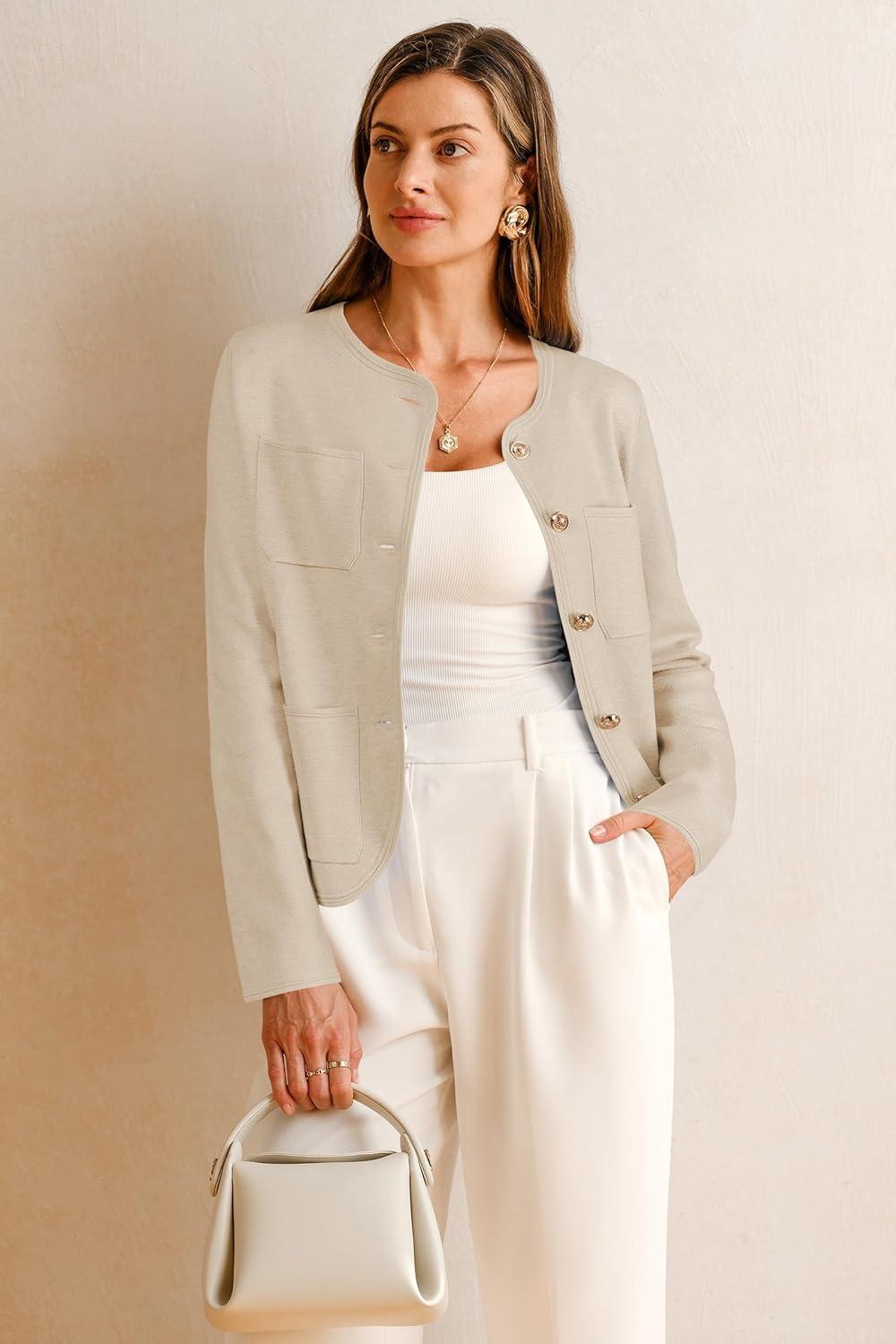 image:imageArachampCloz Womens Wool Blend Sweater Blazers Business Casual Jacket with Pockets 2026Apricot