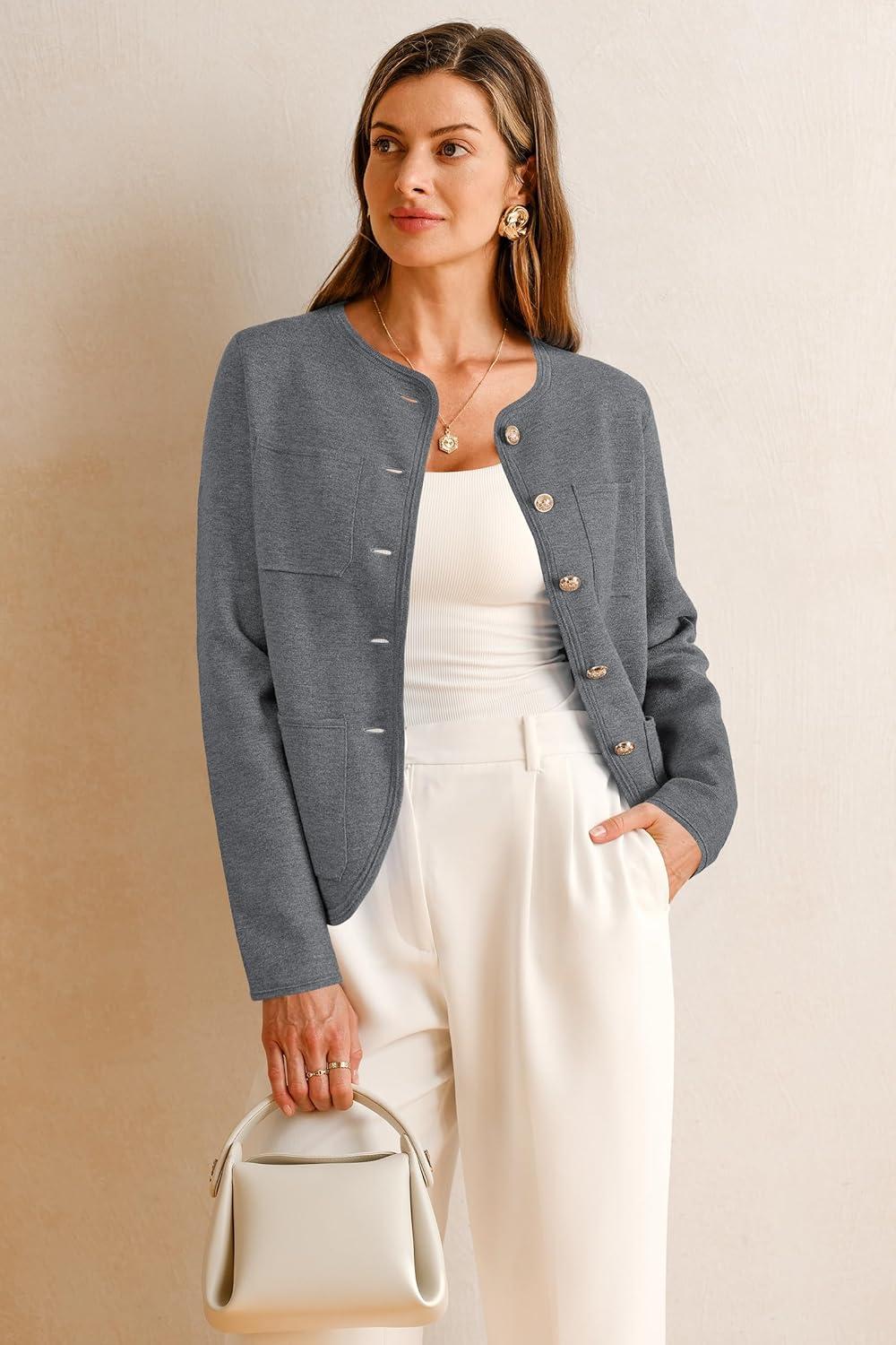 image:imageArachampCloz Womens Wool Blend Sweater Blazers Business Casual Jacket with Pockets 2026Gray