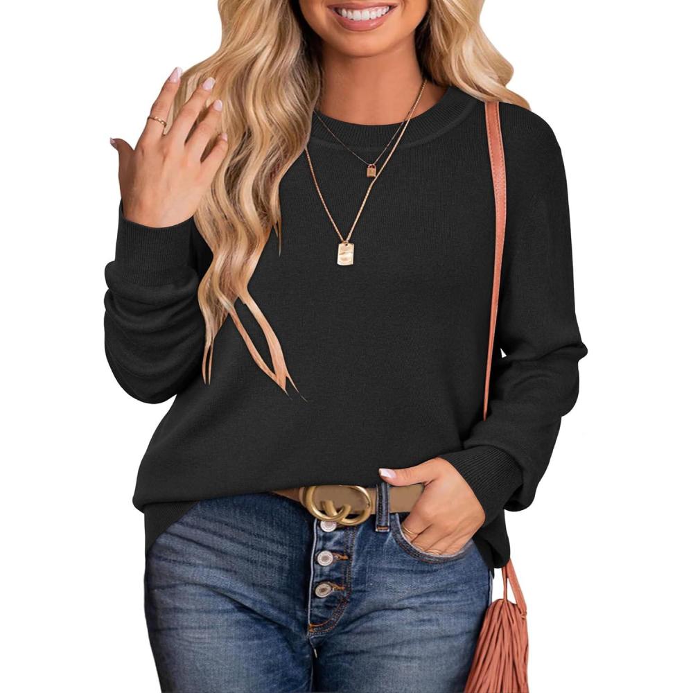 image:imageArachampCloz Womens Plus Size Wool Blend Sweater Fall Long Sleeve Tops 2025Black