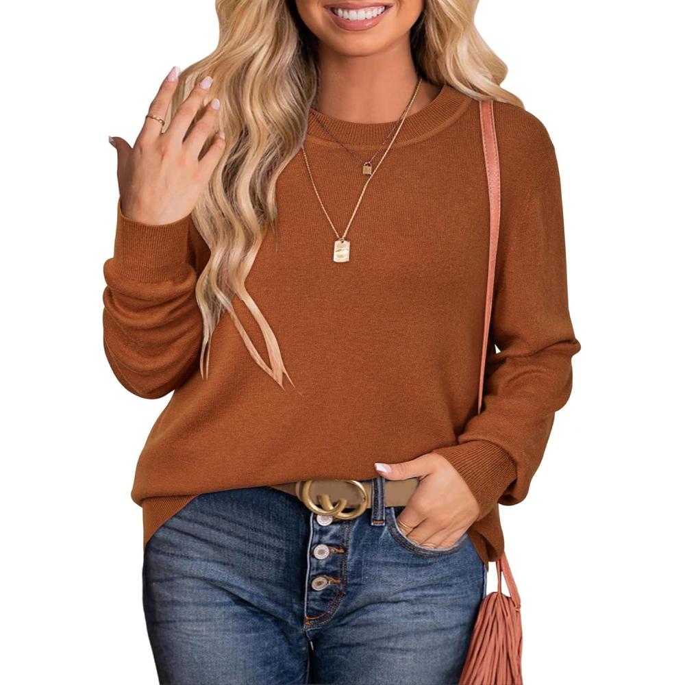image:imageArachampCloz Womens Plus Size Wool Blend Sweater Fall Long Sleeve Tops 2025Caramel