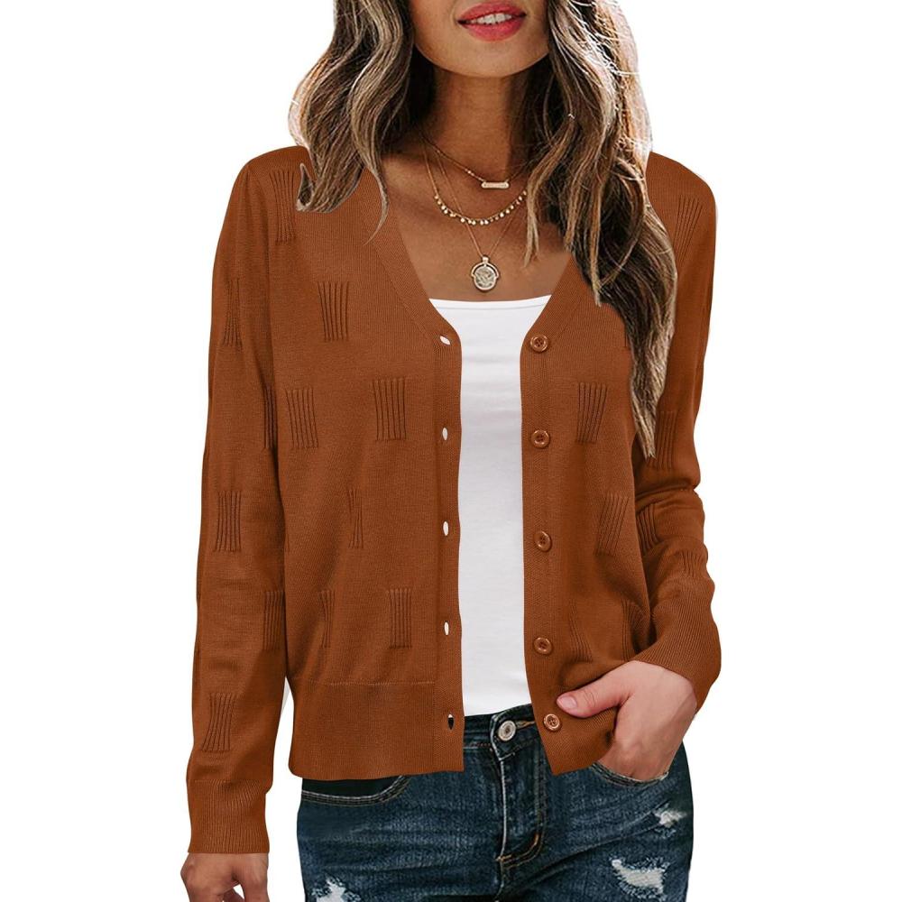 image:imageArachampCloz Womens Soft Cropped Cardigan Casual Lightweight Shrug Sweater TopsCaramel