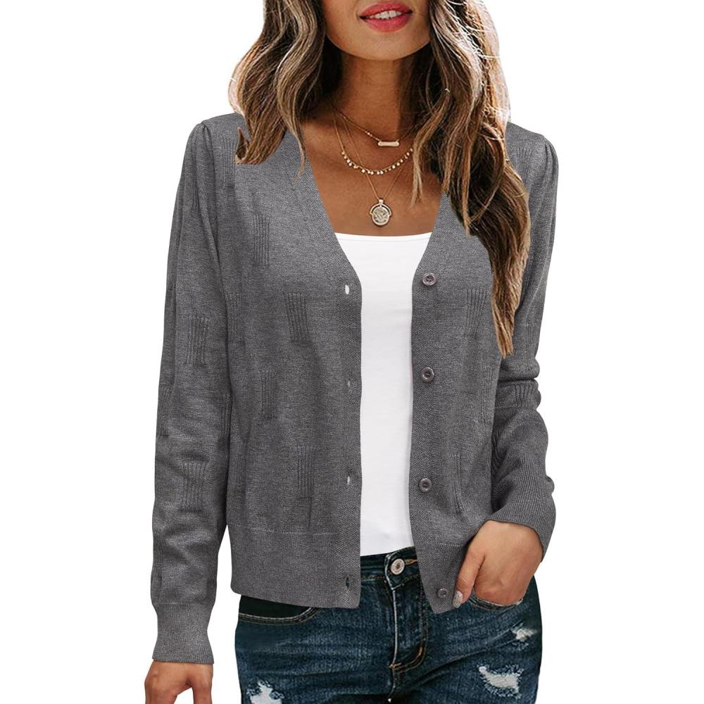 image:imageArachampCloz Womens Soft Cropped Cardigan Casual Lightweight Shrug Sweater TopsDark Gray