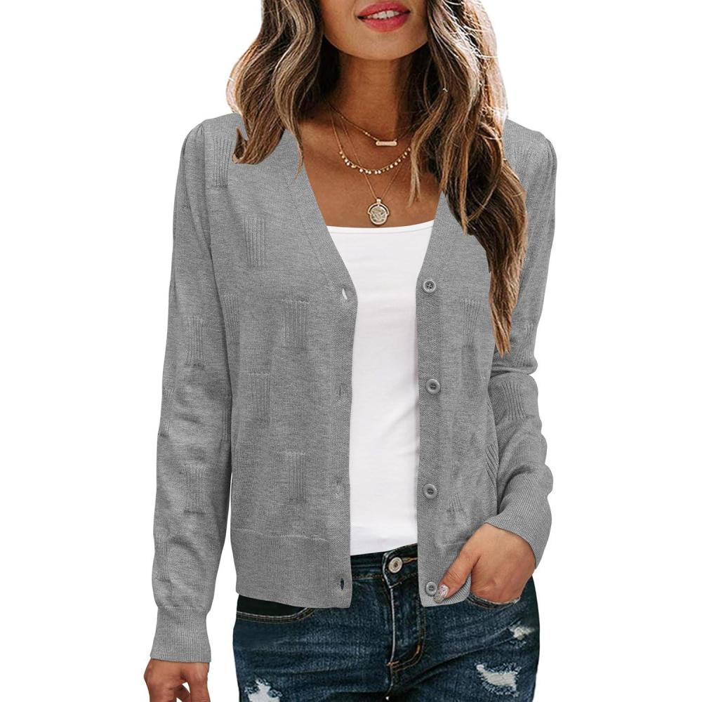 image:imageArachampCloz Womens Soft Cropped Cardigan Casual Lightweight Shrug Sweater TopsGray