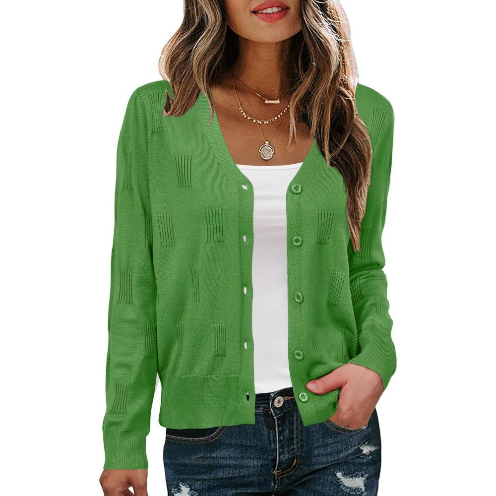 image:imageArachampCloz Womens Soft Cropped Cardigan Casual Lightweight Shrug Sweater TopsGreen