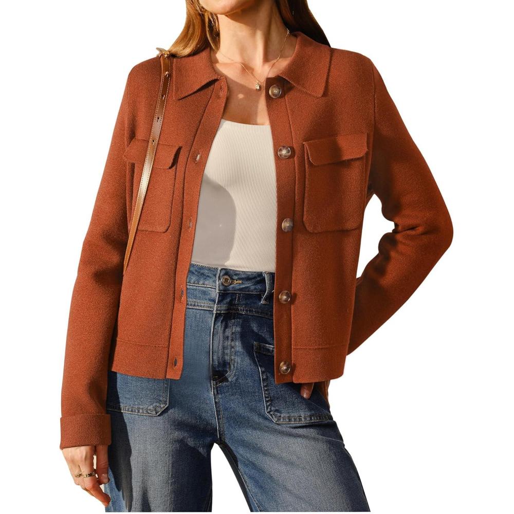 image:imageArachampCloz Womens Wool Blend Spring Fashion Button Down Cropped Jacket Shackets 2026Brick Red