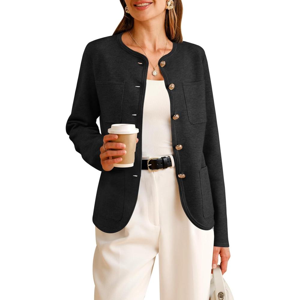 image:imageArachampCloz Womens Wool Blend Sweater Blazers Business Casual Jacket with Pockets 2026Black