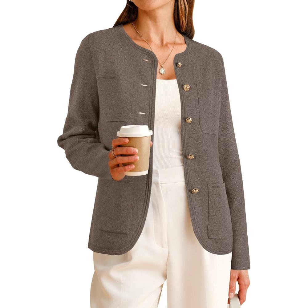 image:imageArachampCloz Womens Wool Blend Sweater Blazers Business Casual Jacket with Pockets 2026Coffee