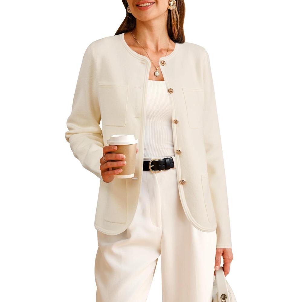 image:imageArachampCloz Womens Wool Blend Sweater Blazers Business Casual Jacket with Pockets 2026White