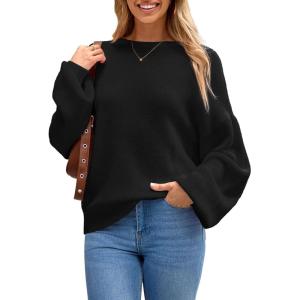 Arach&Cloz Women Wool Bend Soft Warm Fuzzy Loose Fit Fall Sweater 2025(Balck)