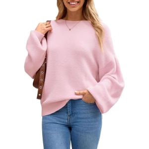 Arach&Cloz Women Wool Bend Soft Warm Fuzzy Loose Fit Fall Sweater 2025(Pink)