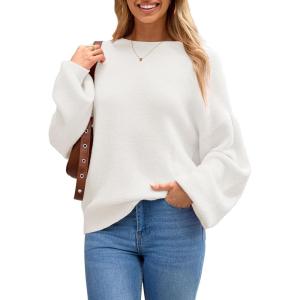 Arach&Cloz Women Wool Bend Soft Warm Fuzzy Loose Fit Fall Sweater 2025(White)