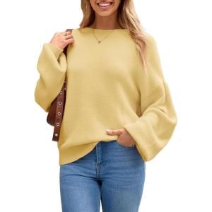Arach&Cloz Women Wool Bend Soft Warm Fuzzy Loose Fit Fall Sweater 2025(Yellow)