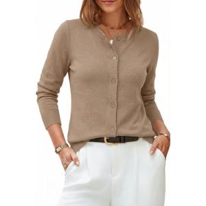 Arach&Cloz Women’s Wool Blend Lightweight Spring Business Casual Cardigan Sweaters Tops(Camel)