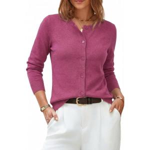 Arach&Cloz Women’s Wool Blend Lightweight Spring Business Casual Cardigan Sweaters Tops(Rose Red)