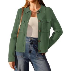 Arach&Cloz Women’s Wool Blend Spring Fashion Button Down Cropped Jacket Shackets 2026(Army Green)