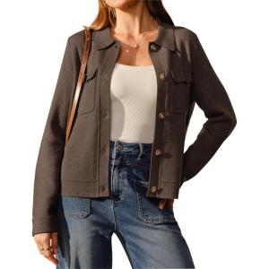 Arach&Cloz Women’s Wool Blend Spring Fashion Button Down Cropped Jacket Shackets 2026(Coffee)