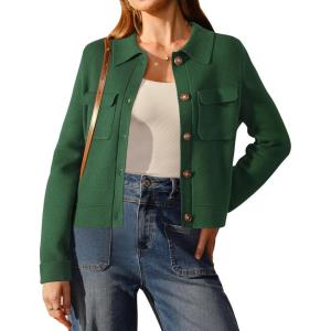 Arach&Cloz Women’s Wool Blend Spring Fashion Button Down Cropped Jacket Shackets 2026(Green)