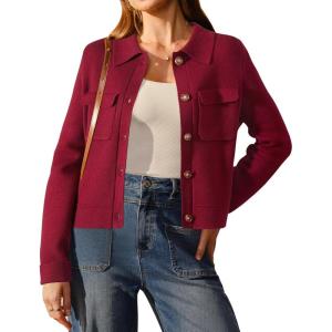 Arach&Cloz Women’s Wool Blend Spring Fashion Button Down Cropped Jacket Shackets 2026(Red)