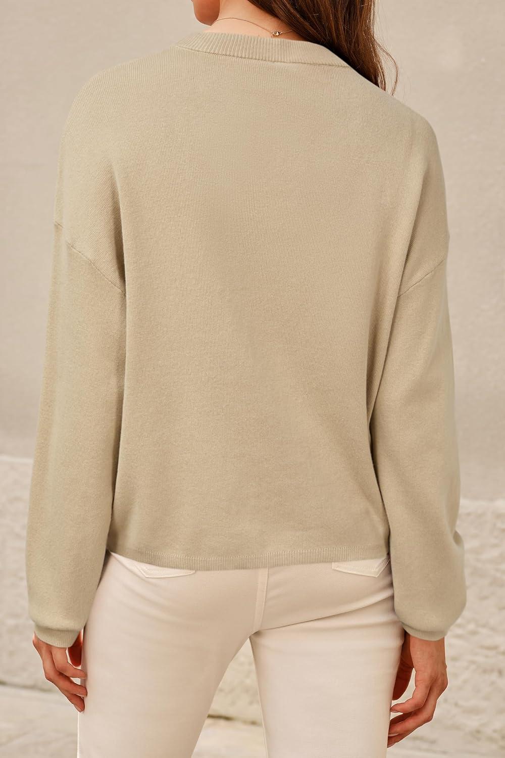 image:imageArachampCloz Womens 100 Cotton Sweaters Spring Summer Casual Relaxed Fit Cozy Sweatshirt Tops 2026Khaki