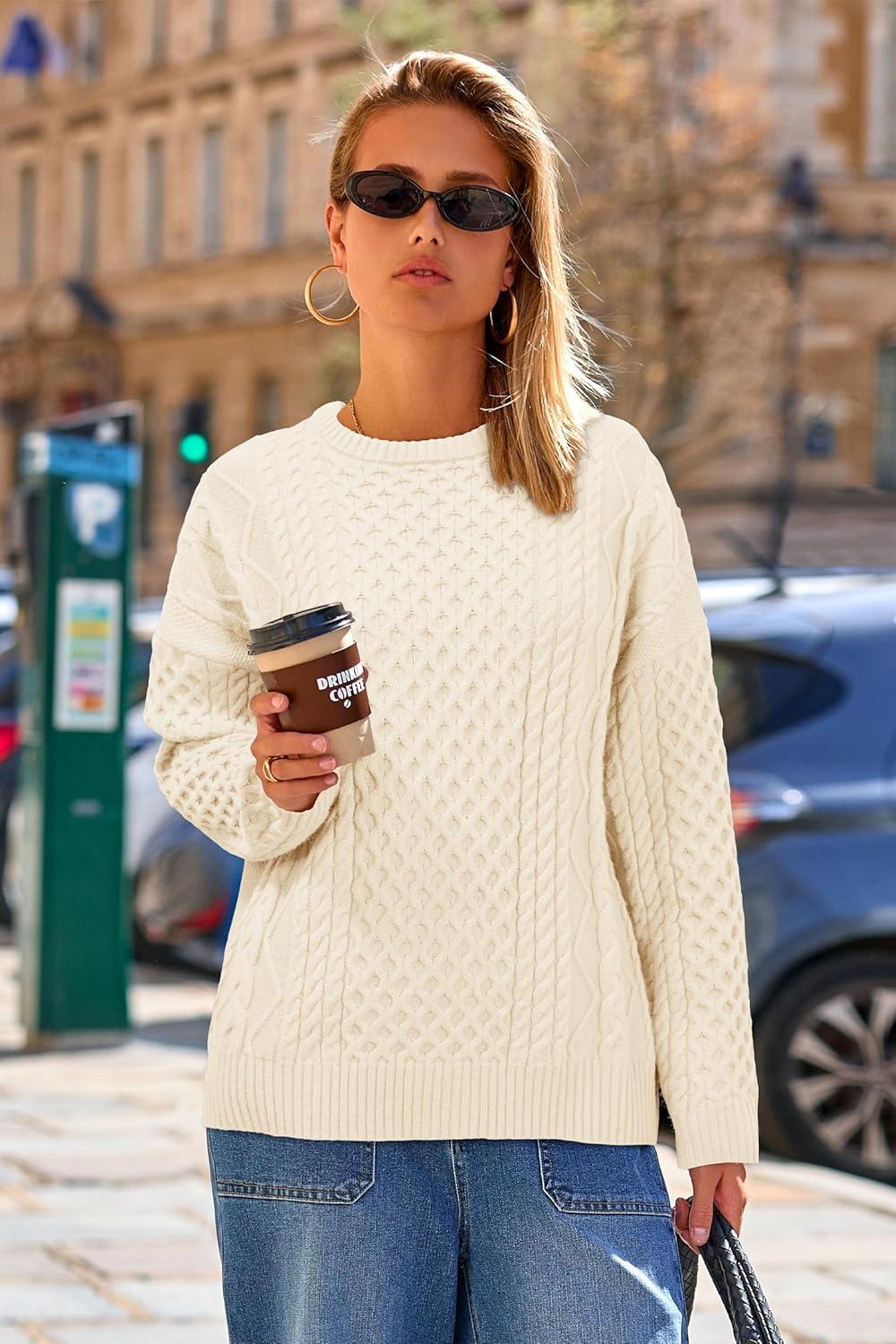 image:imageArachampCloz Womens Wool Blend Cable Knit Spring Winter Chunky Oversized Sweaters 2026Beige Cream