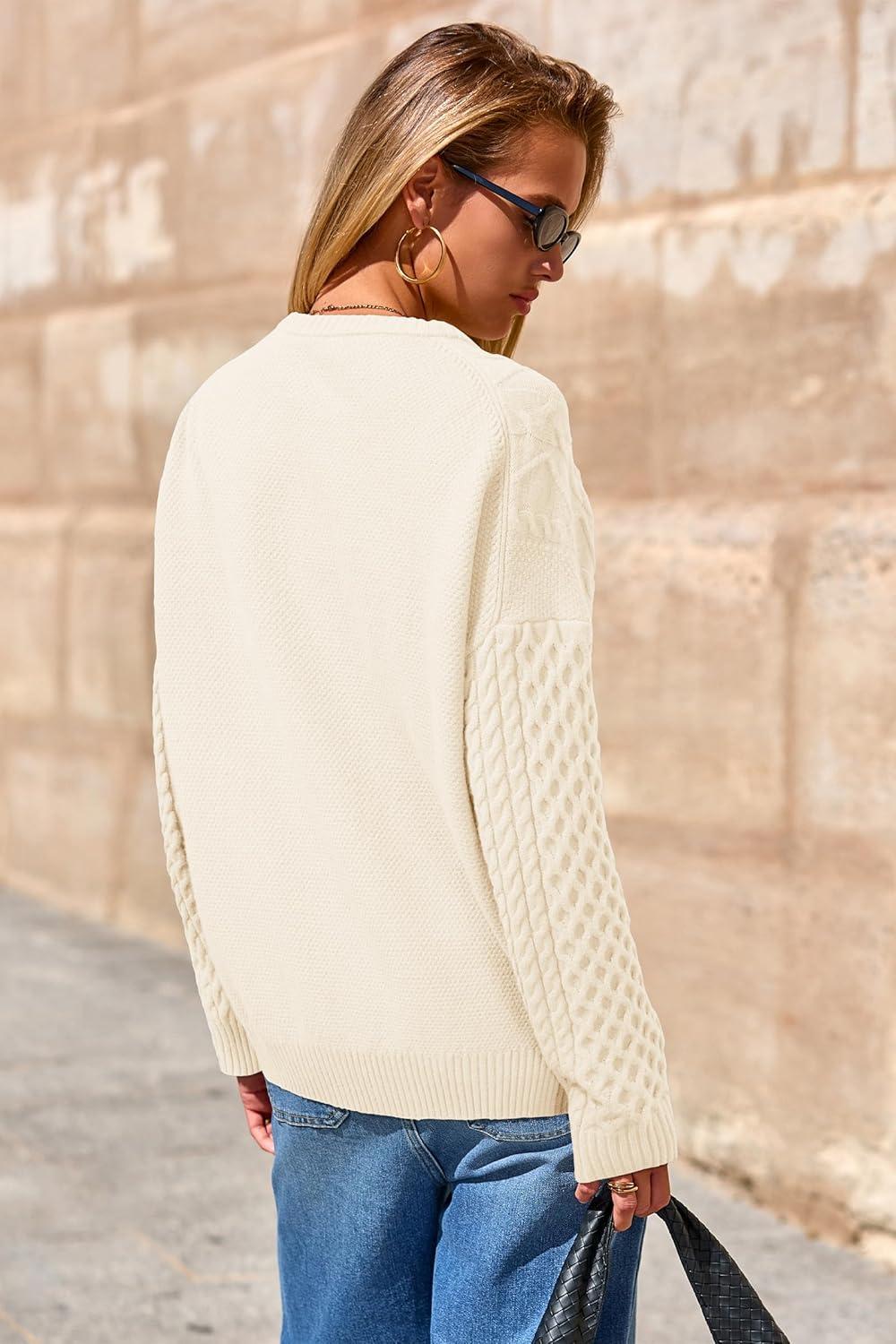 image:imageArachampCloz Womens Wool Blend Cable Knit Spring Winter Chunky Oversized Sweaters 2026Beige Cream