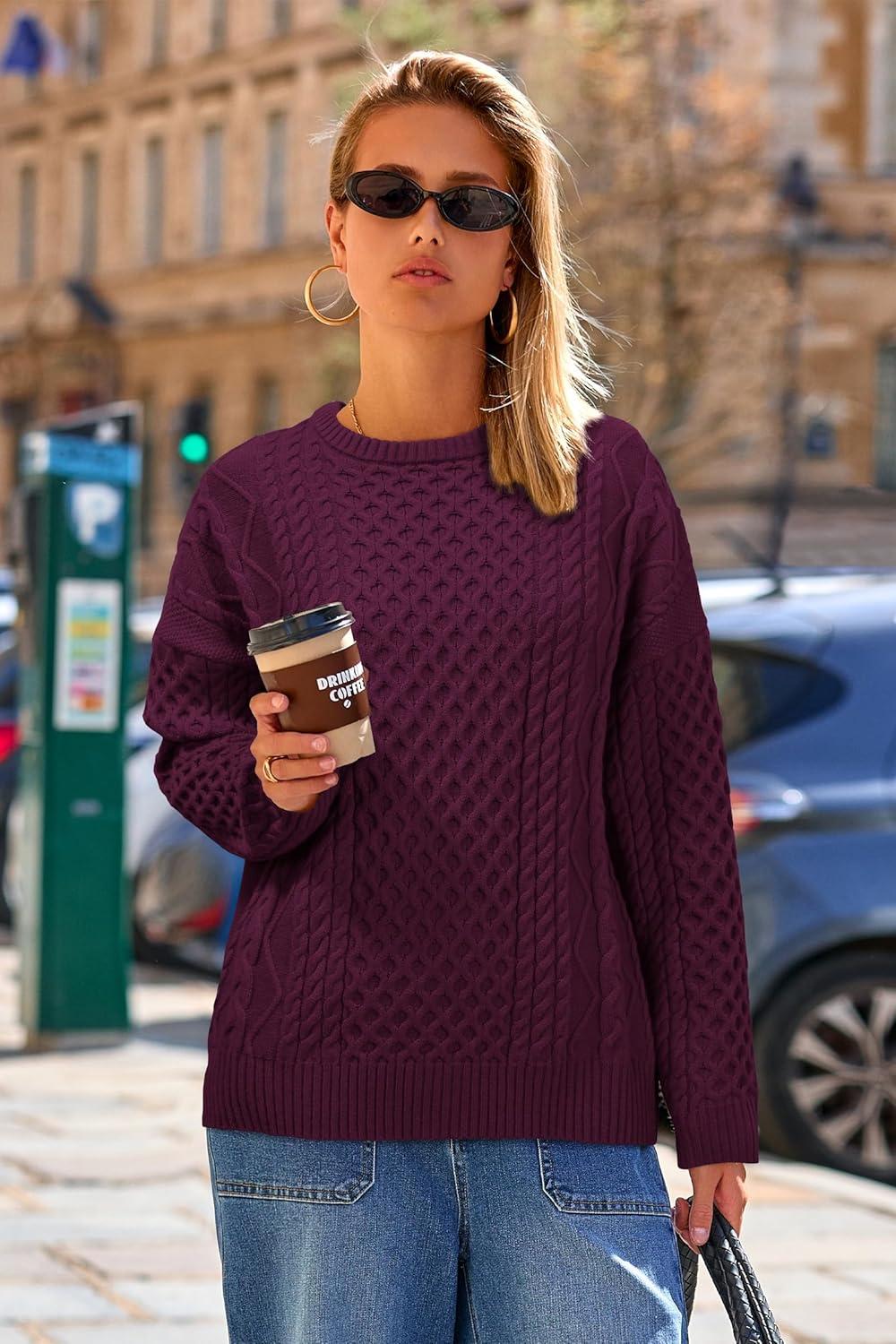 image:imageArachampCloz Womens Wool Blend Cable Knit Spring Winter Chunky Oversized Sweaters 2026Burgundy Dark Red