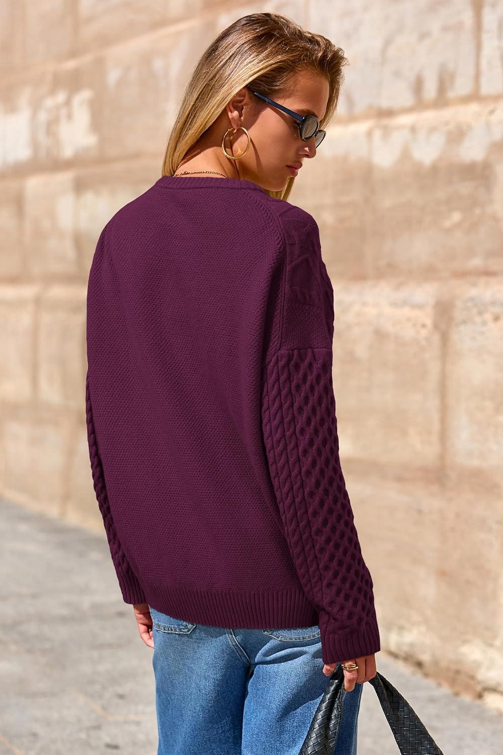 image:imageArachampCloz Womens Wool Blend Cable Knit Spring Winter Chunky Oversized Sweaters 2026Burgundy Dark Red