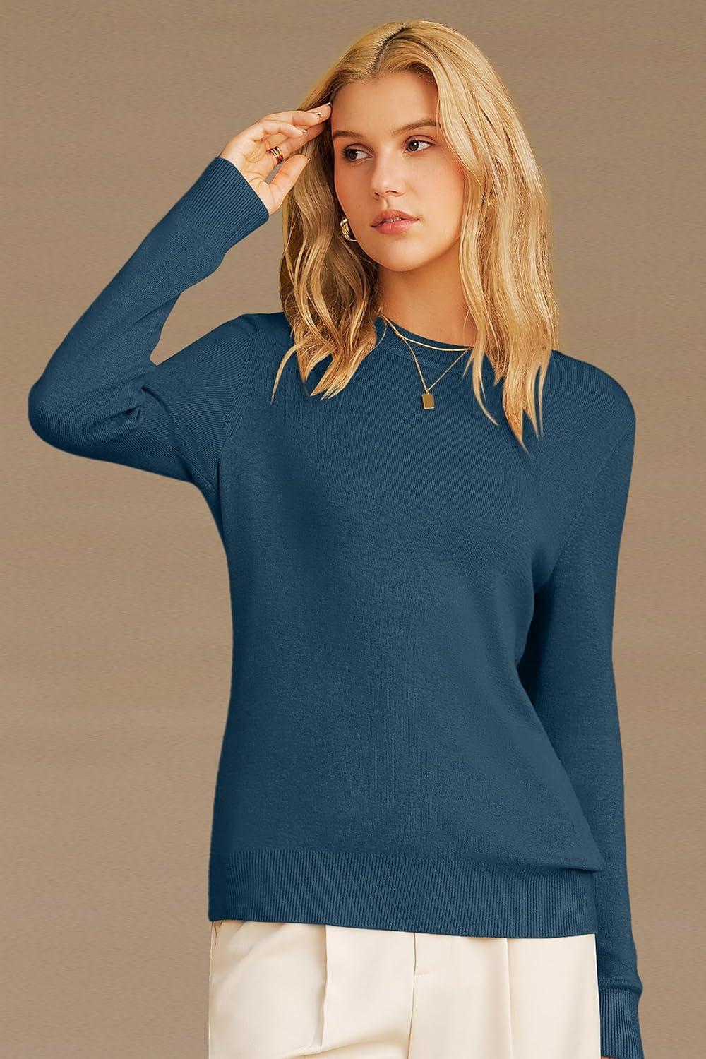 image:imageArachampCloz Womens Wool Blend Classic Crew Neck Casual Fall SweatersIndigo Blue