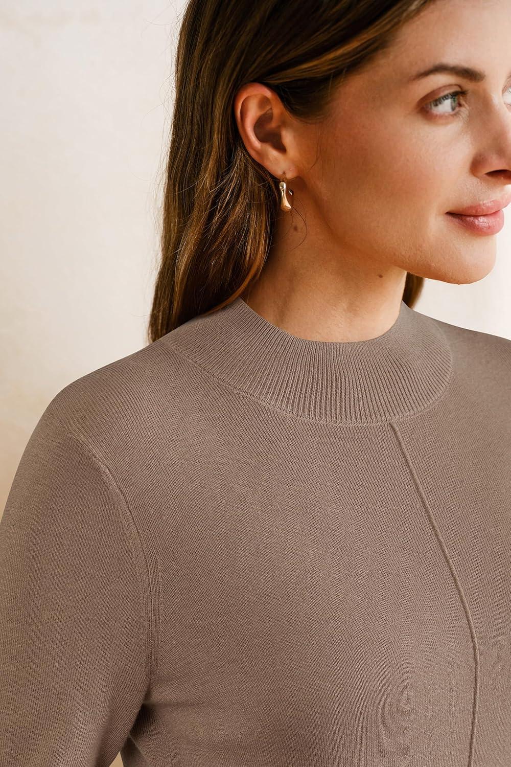 image:imageArachampCloz Womens Wool Blend Fall Sweaters Mock Neck Business Casual OutfitsCamel