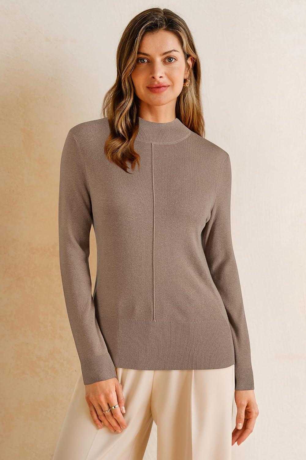 image:imageArachampCloz Womens Wool Blend Fall Sweaters Mock Neck Business Casual OutfitsCamel