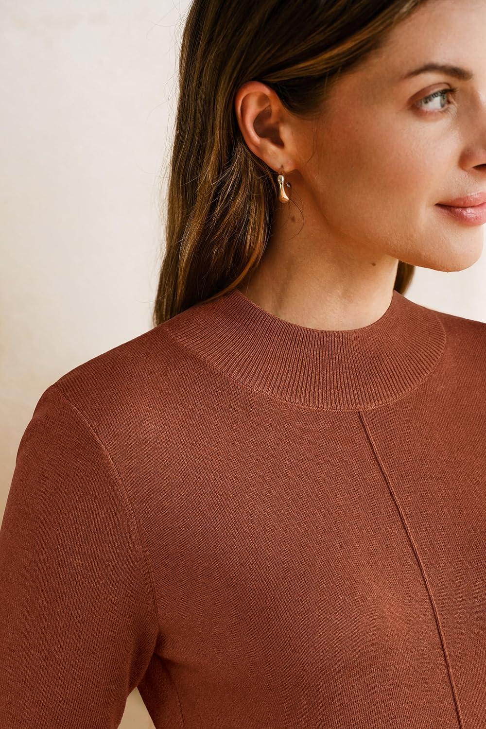 image:imageArachampCloz Womens Wool Blend Fall Sweaters Mock Neck Business Casual OutfitsCaramel