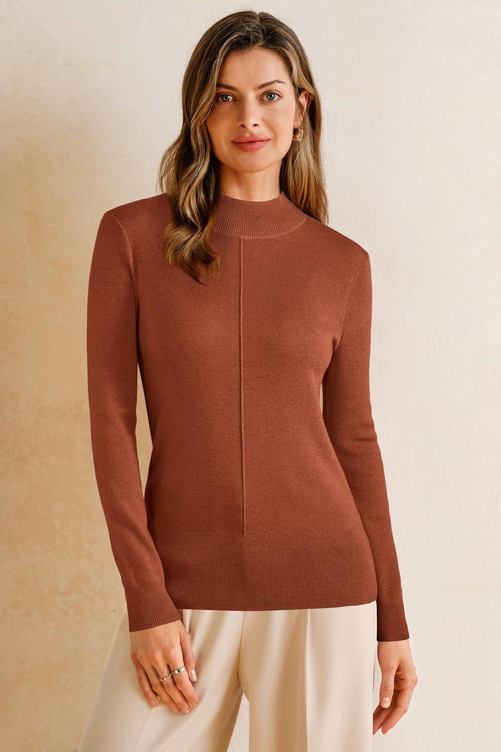 image:imageArachampCloz Womens Wool Blend Fall Sweaters Mock Neck Business Casual OutfitsCaramel