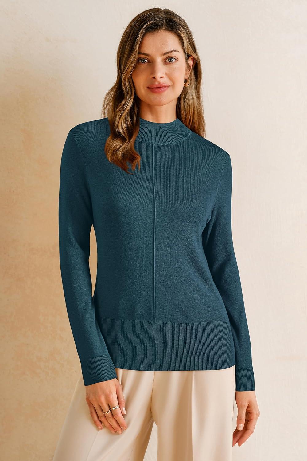 image:imageArachampCloz Womens Wool Blend Fall Sweaters Mock Neck Business Casual OutfitsDark Green