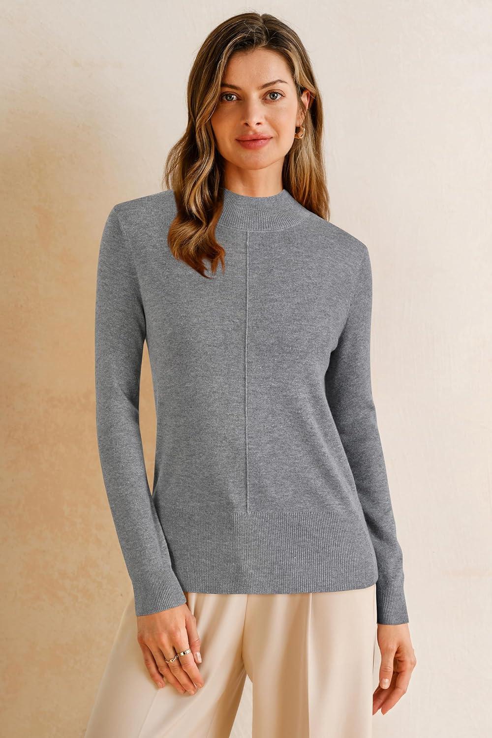 image:imageArachampCloz Womens Wool Blend Fall Sweaters Mock Neck Business Casual OutfitsGrey