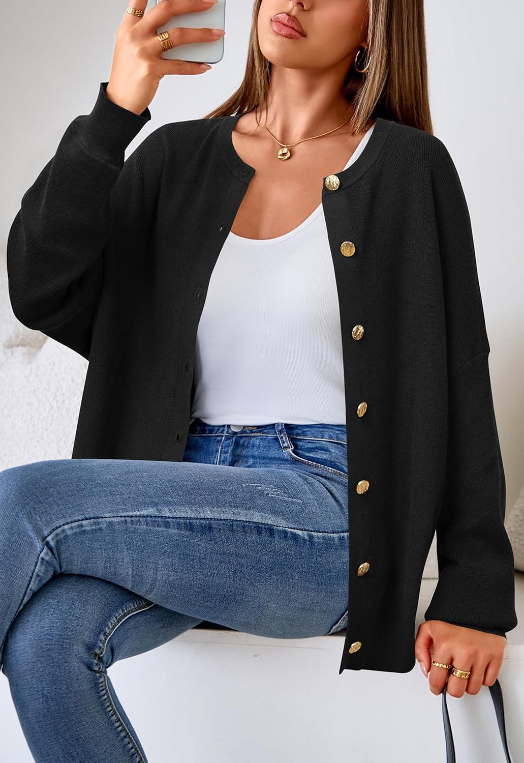 image:imageArachampCloz Womens Wool Blend Oversized Cardigan Sweaters Button Down Casual ClothingBlack