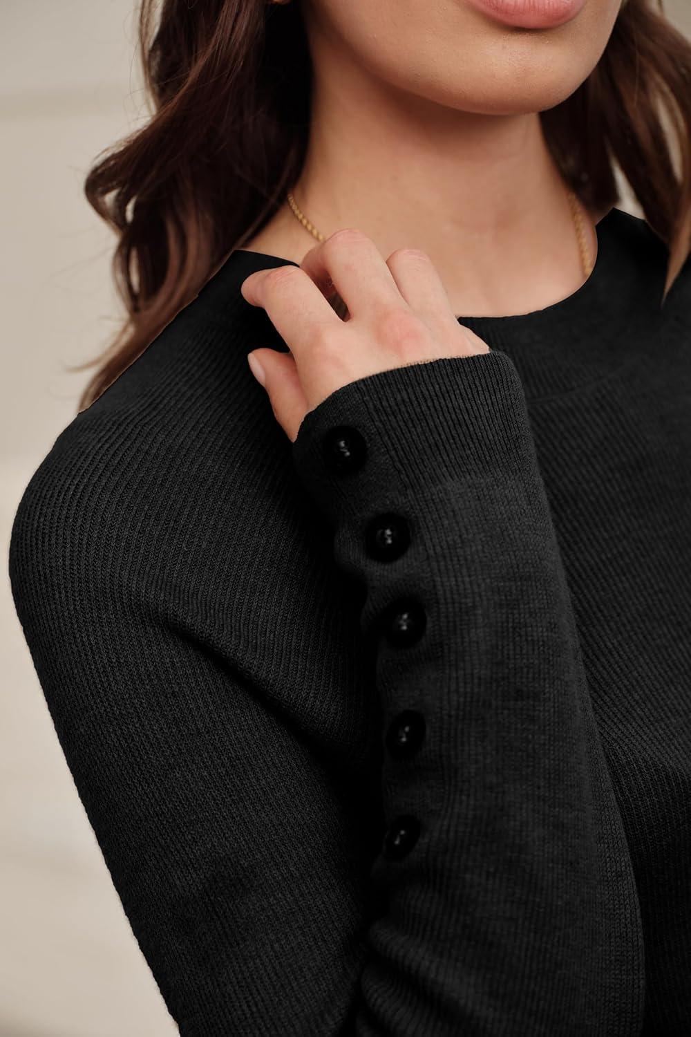image:imageArachampCloz Womens Wool Blend Sweater 2 Piece Sets Business Lounge Long Sleeve Top Midi Dress OutfitsBlack