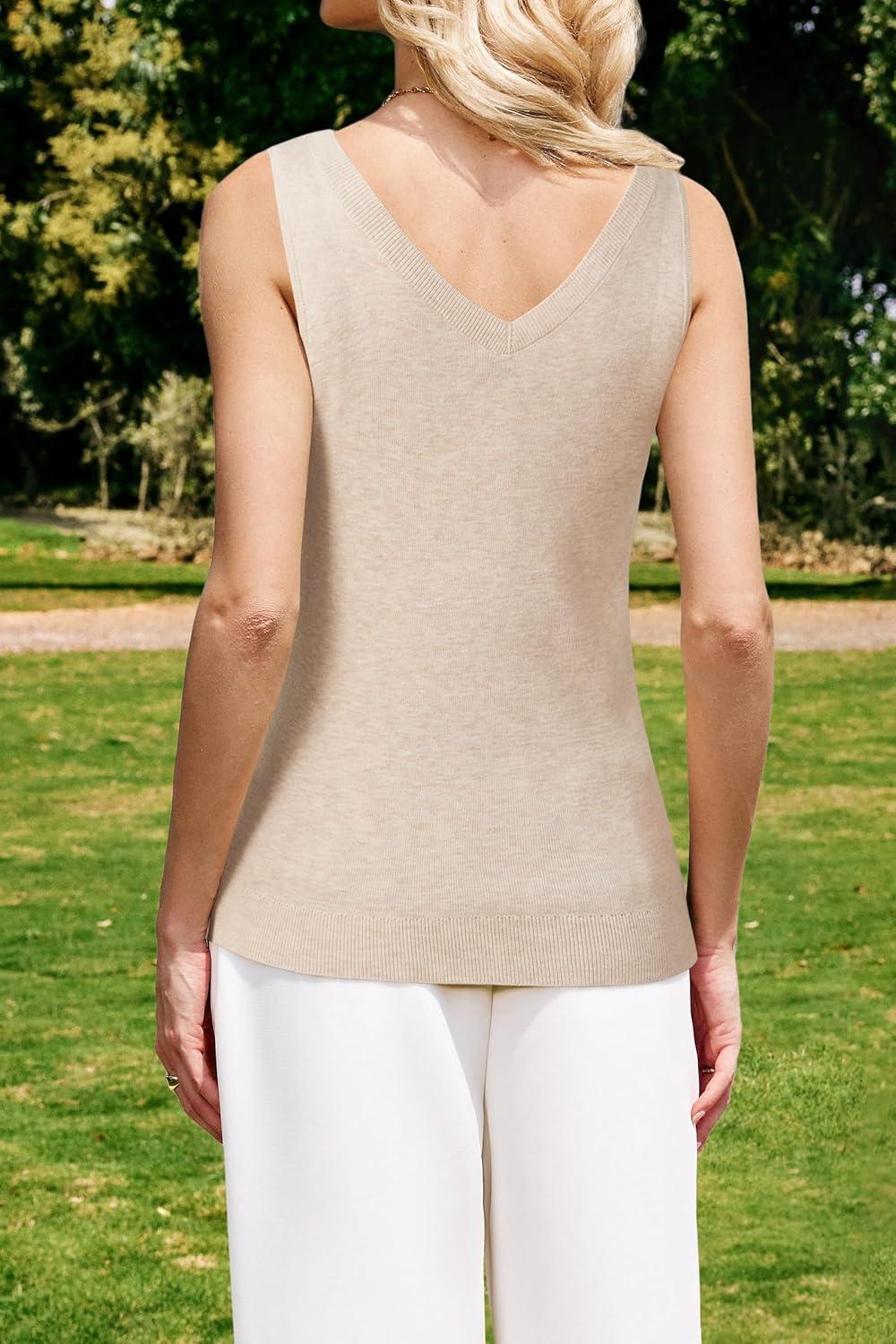 image:imageArachampCloz Womens Wool Blend Sweaters Non See Through Double VNeck AllSeason Tank 2026Apricot