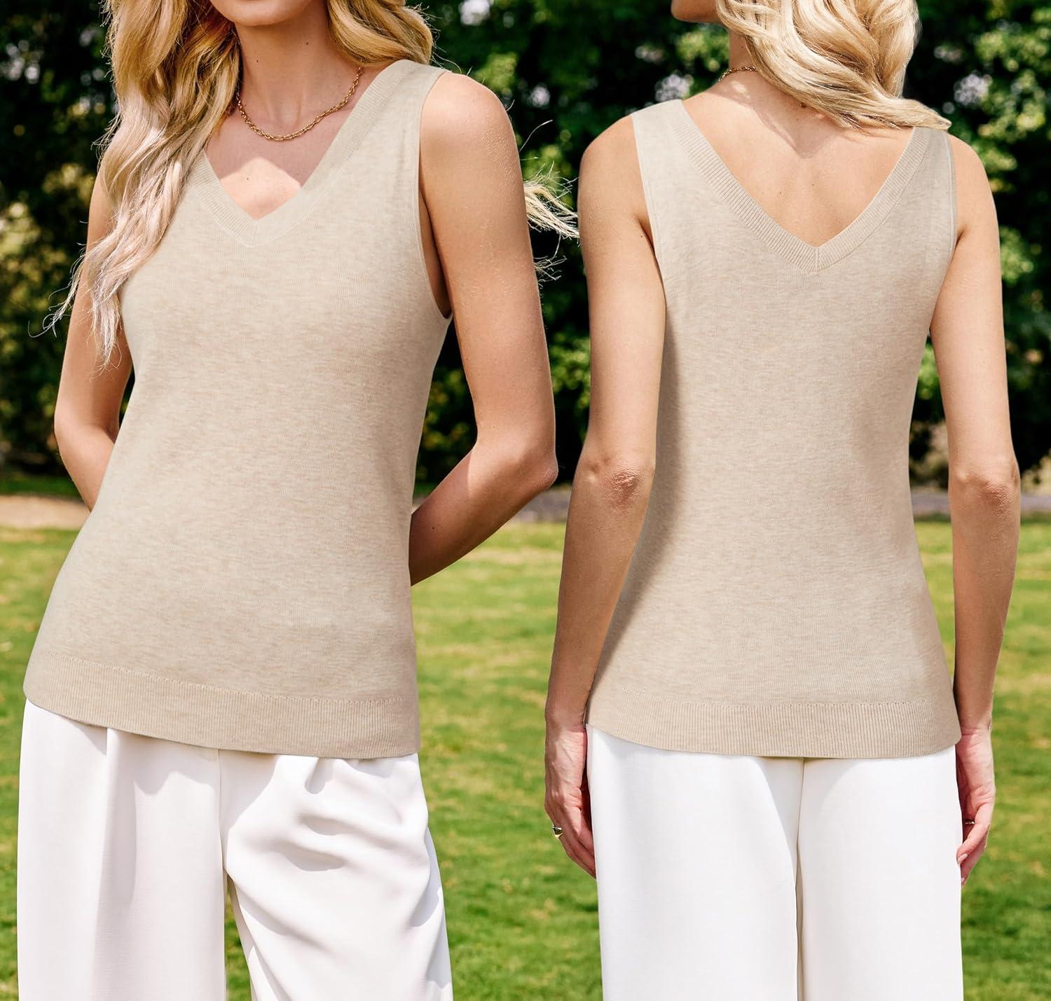 image:imageArachampCloz Womens Wool Blend Sweaters Non See Through Double VNeck AllSeason Tank 2026Apricot
