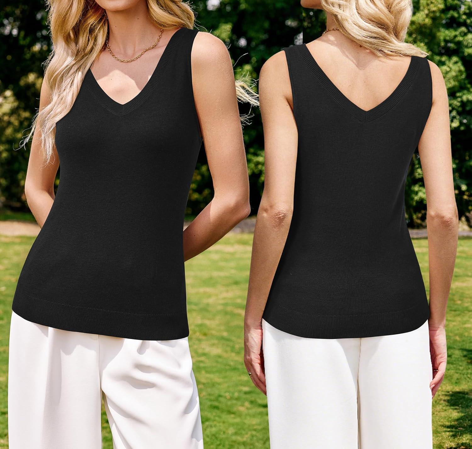 image:imageArachampCloz Womens Wool Blend Sweaters Non See Through Double VNeck AllSeason Tank 2026Black
