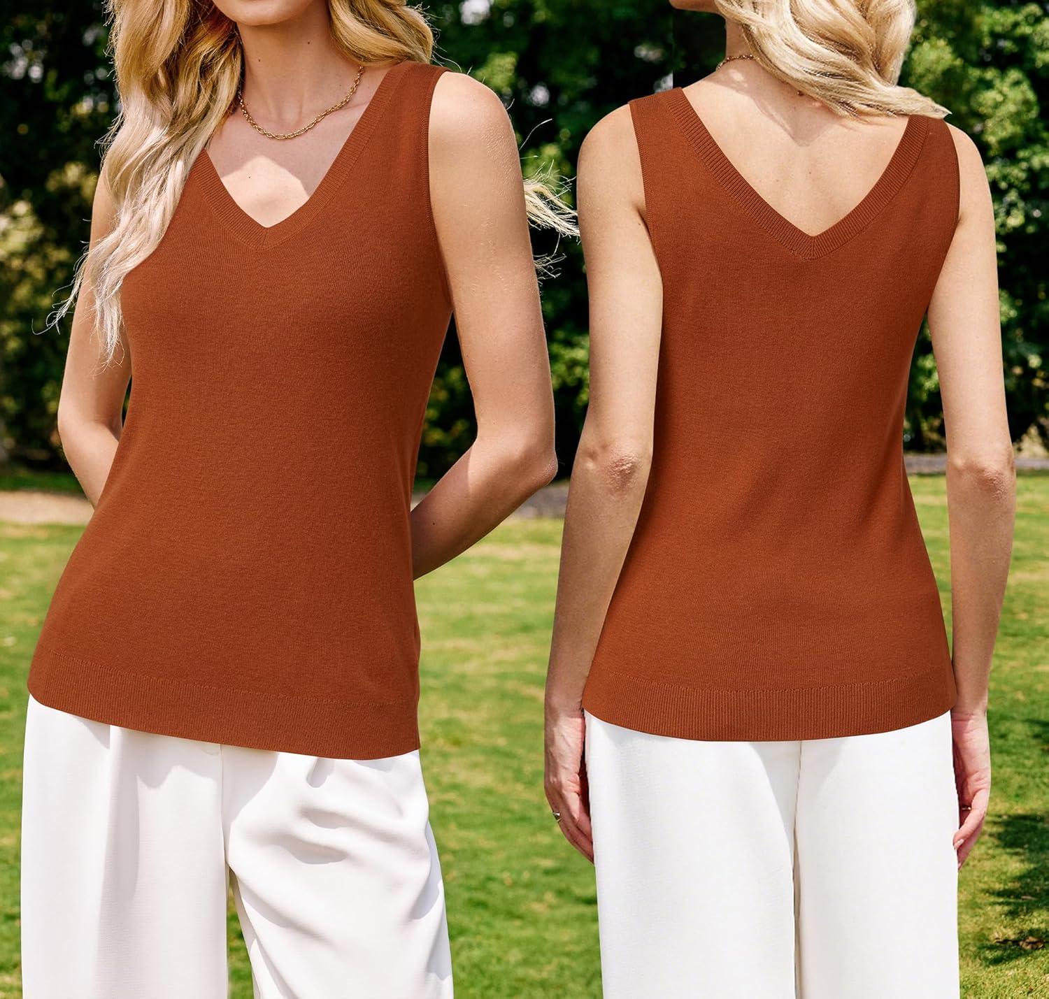 image:imageArachampCloz Womens Wool Blend Sweaters Non See Through Double VNeck AllSeason Tank 2026Caramel