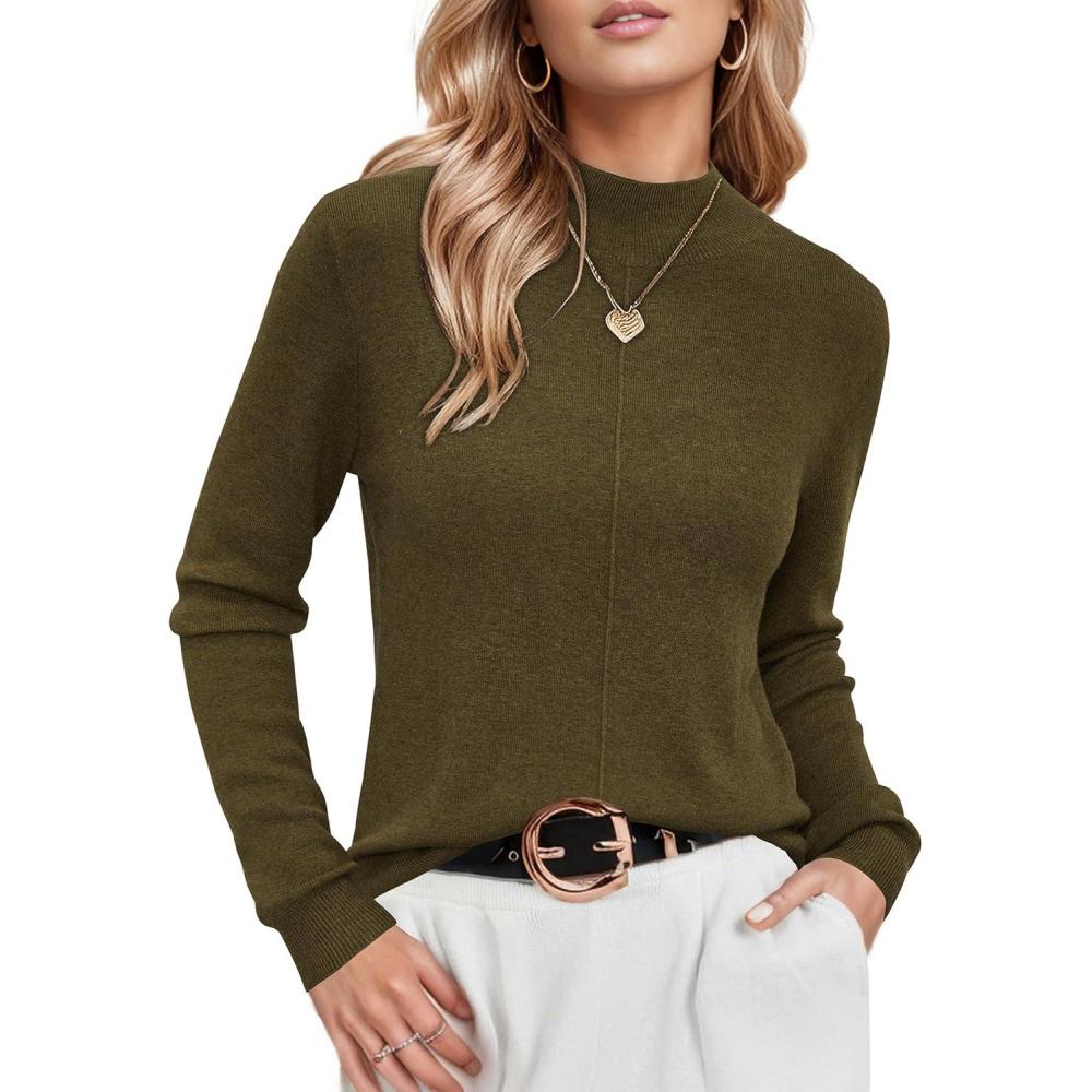 image:imageArachampCloz Womens Wool Blend Fall Sweaters Mock Neck Business Casual OutfitsAbrown Green