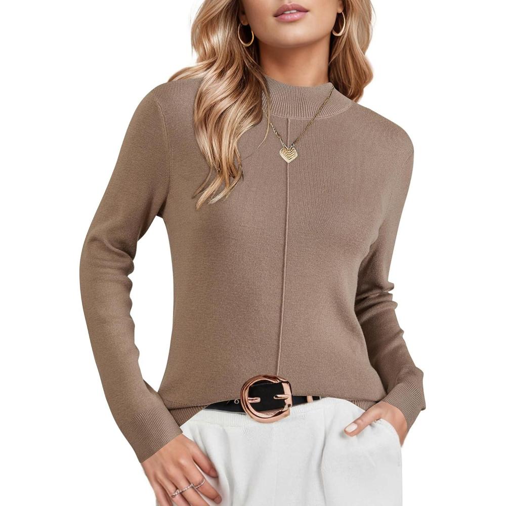 image:imageArachampCloz Womens Wool Blend Fall Sweaters Mock Neck Business Casual OutfitsCamel