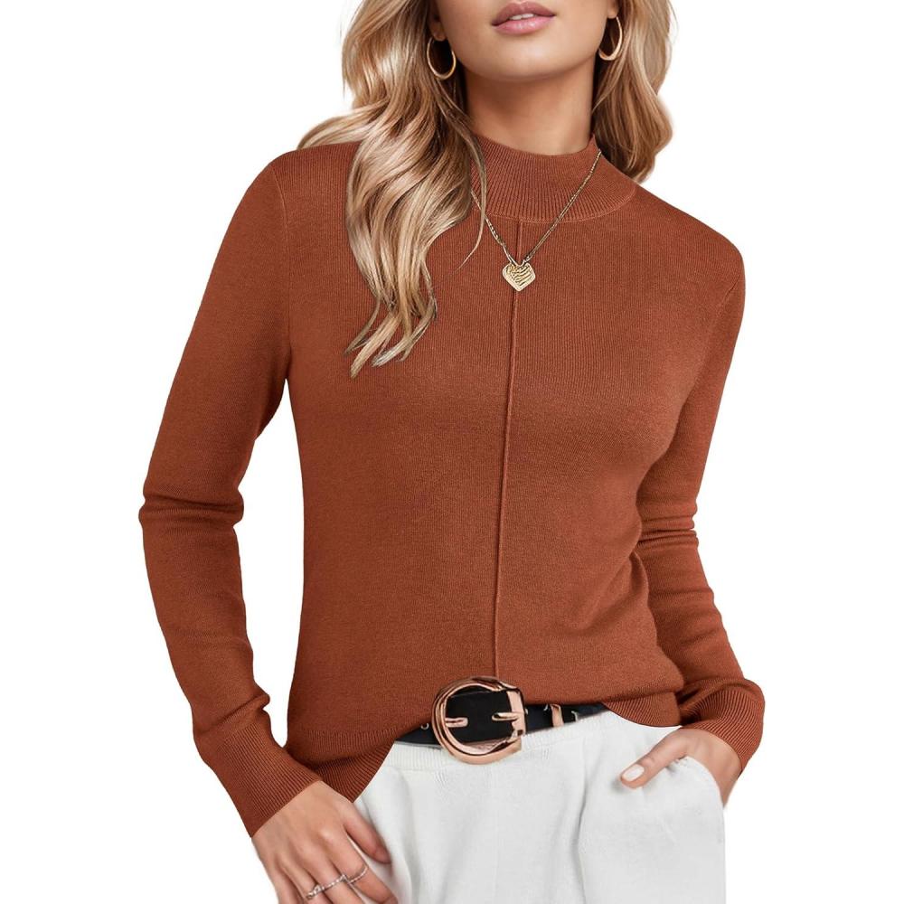 image:imageArachampCloz Womens Wool Blend Fall Sweaters Mock Neck Business Casual OutfitsCaramel