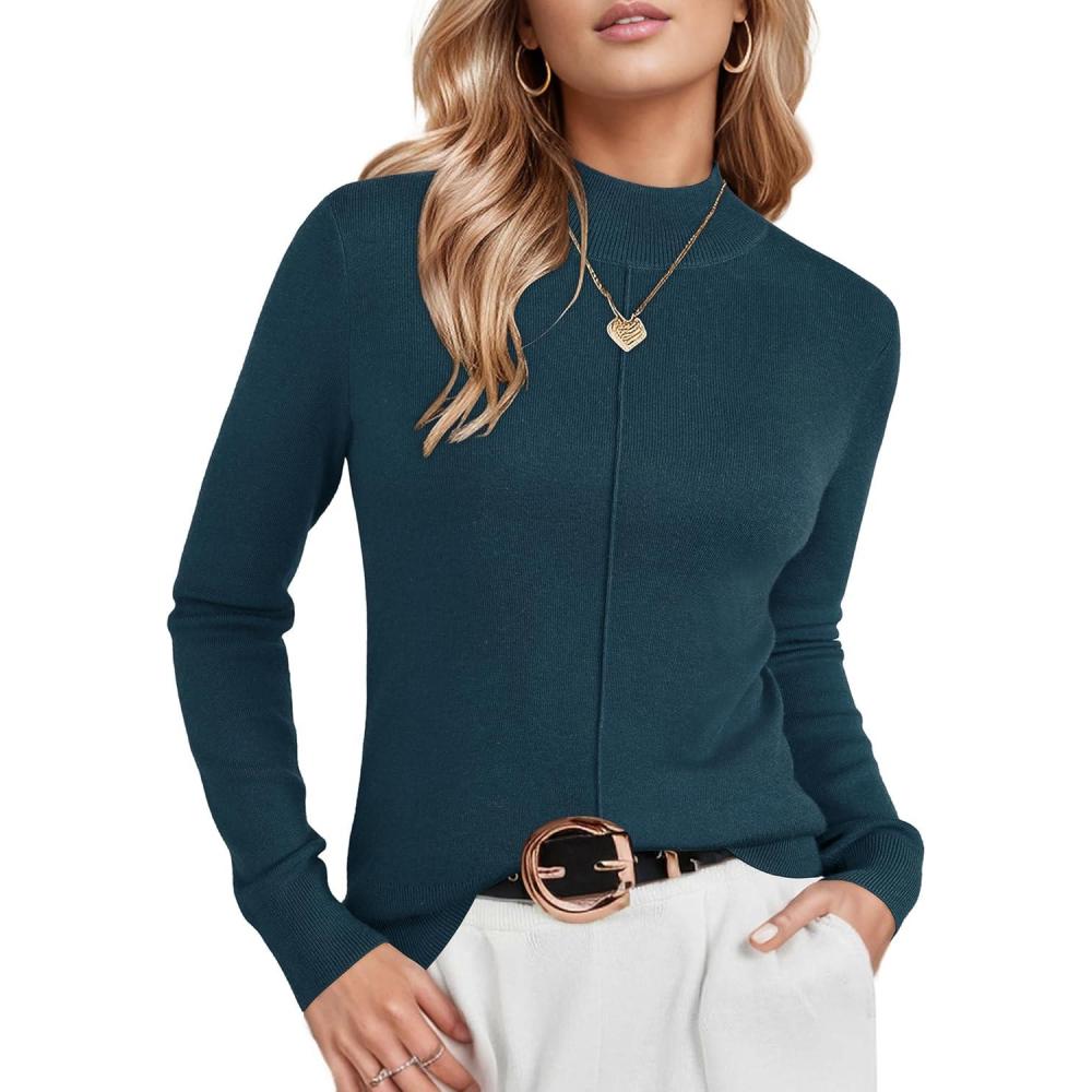image:imageArachampCloz Womens Wool Blend Fall Sweaters Mock Neck Business Casual OutfitsDark Blue