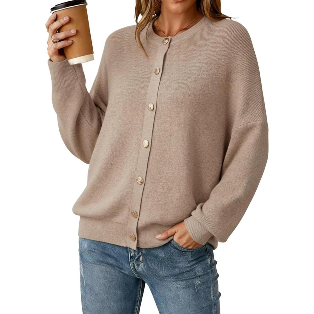 image:imageArachampCloz Womens Wool Blend Oversized Cardigan Sweaters Button Down Casual ClothingDark Apricot