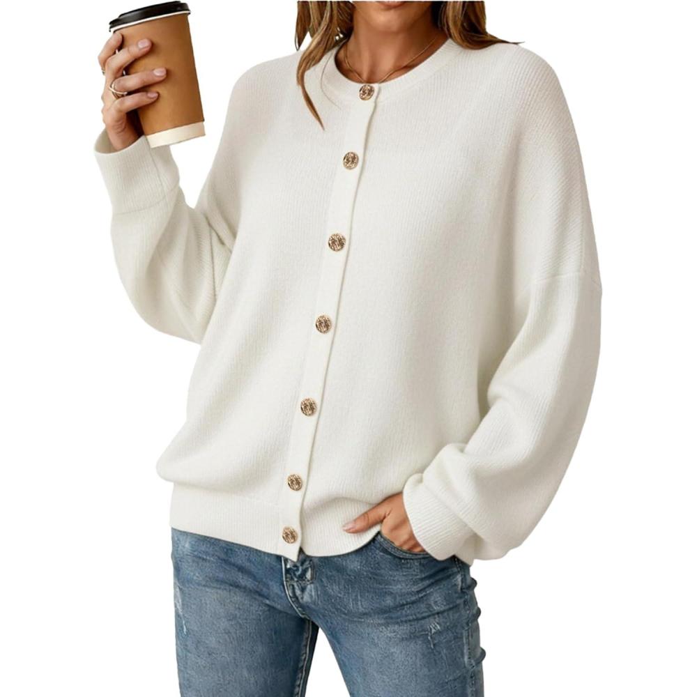 image:imageArachampCloz Womens Wool Blend Oversized Cardigan Sweaters Button Down Casual ClothingOffwhite