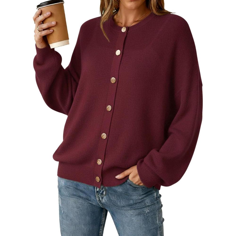 image:imageArachampCloz Womens Wool Blend Oversized Cardigan Sweaters Button Down Casual ClothingWine
