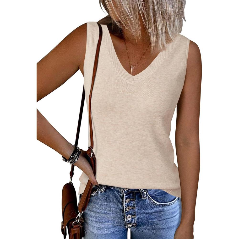image:imageArachampCloz Womens Wool Blend Sweaters Non See Through Double VNeck AllSeason Tank 2026Apricot