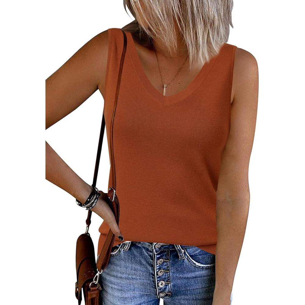 image:imageArachampCloz Womens Wool Blend Sweaters Non See Through Double VNeck AllSeason Tank 2026Caramel