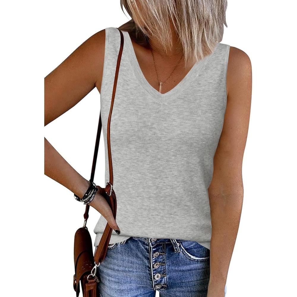image:imageArachampCloz Womens Wool Blend Sweaters Non See Through Double VNeck AllSeason Tank 2026Light Gray